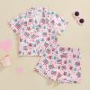 imageKuriozud Toddler Baby Girl Boy 4th of July Outfits Pajamas Set Fourth of july American Flag Button TopsShorts SleepwearFlowers Pink