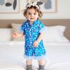 imageKuriozud Toddler Baby Girl Boy 4th of July Outfits Pajamas Set Fourth of july American Flag Button TopsShorts SleepwearStar Blue With Feather Trim