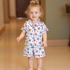 imageKuriozud Toddler Baby Girl Boy 4th of July Outfits Pajamas Set Fourth of july American Flag Button TopsShorts SleepwearStar White