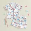 imageKuriozud Toddler Baby Girl Boy 4th of July Outfits Pajamas Set Fourth of july American Flag Button TopsShorts SleepwearUsa Flag White