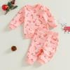 imageKuriozud Toddler Baby Girl Fall Winter Clothes Cute Print Long Sleeve Crewneck Sweatshirt and Jogger Pants Set 2 Piece OutfitChristmas Candy Cane Pink