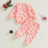 imageKuriozud Toddler Baby Girl Fall Winter Clothes Cute Print Long Sleeve Crewneck Sweatshirt and Jogger Pants Set 2 Piece OutfitChristmas Candy Cane Pink