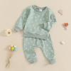 imageKuriozud Toddler Baby Girl Fall Winter Clothes Cute Print Long Sleeve Crewneck Sweatshirt and Jogger Pants Set 2 Piece OutfitDaisy Green