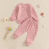 imageKuriozud Toddler Baby Girl Fall Winter Clothes Cute Print Long Sleeve Crewneck Sweatshirt and Jogger Pants Set 2 Piece OutfitDaisy Pink