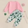 imageKuriozud Toddler Baby Girl Fall Winter Clothes Cute Print Long Sleeve Crewneck Sweatshirt and Jogger Pants Set 2 Piece OutfitSt Patricks Day Lucky Pink