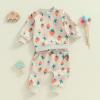 imageKuriozud Toddler Baby Girl Fall Winter Clothes Cute Print Long Sleeve Crewneck Sweatshirt and Jogger Pants Set 2 Piece OutfitStrawberry Apricot