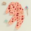 imageKuriozud Toddler Baby Girl Fall Winter Clothes Cute Print Long Sleeve Crewneck Sweatshirt and Jogger Pants Set 2 Piece OutfitStrawberry Light Orange
