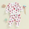 imageKuriozud Toddler Baby Girl Fall Winter Clothes Cute Print Long Sleeve Crewneck Sweatshirt and Jogger Pants Set 2 Piece OutfitStrawberry White