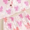 imageKuriozud Toddler Kids Little Girls Summer Satin Pajamas Satin Silky Pjs Set Short Sleeve Button Down Nightwear SleepwearBowwpink