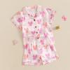 imageKuriozud Toddler Kids Little Girls Summer Satin Pajamas Satin Silky Pjs Set Short Sleeve Button Down Nightwear SleepwearBowwpink