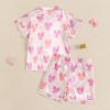 imageKuriozud Toddler Kids Little Girls Summer Satin Pajamas Satin Silky Pjs Set Short Sleeve Button Down Nightwear SleepwearBowwpink