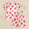 imageKuriozud Toddler Kids Little Girls Summer Satin Pajamas Satin Silky Pjs Set Short Sleeve Button Down Nightwear SleepwearBowwred