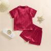 imageKuriozud Toddler Kids Little Girls Summer Satin Pajamas Satin Silky Pjs Set Short Sleeve Button Down Nightwear SleepwearRed