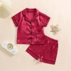 imageKuriozud Toddler Kids Little Girls Summer Satin Pajamas Satin Silky Pjs Set Short Sleeve Button Down Nightwear SleepwearRed