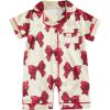 imageKuriozud Baby Girl Boy Silk Pajamas Summer Pjs Stain Onesie Romper OnePiece Jumpsuit Lapel Button Down Sleepwear 024MRed Bow B