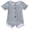 imageKuriozud Newborn Infant Baby Boy Girl Button Ribbed Romper Bodysuit Short Sleeve One Piece Patchwork ClothesBlue