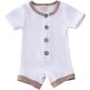 imageKuriozud Newborn Infant Baby Boy Girl Button Ribbed Romper Bodysuit Short Sleeve One Piece Patchwork ClothesWhite