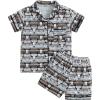 imageKuriozud Toddler Baby 2Pcs Pajamas Set Short Sleeve Cow Print Button Shirt and Shorts Set SleepwearStripes Cow