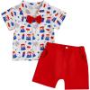 imageKuriozud Toddler Baby Boy 4th JulyHalloweenChristmas Outfits Button Down Shirt Short Pants Set Festivel Clothes4th of July Rede