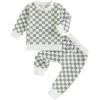 imageKuriozud Toddler Baby Boy Fall Winter Clothes Long Sleeve Crewneck Pullover Sweatshirt Jogger Pants Set 2 Piece OutfitCheckered Green