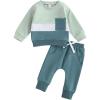 imageKuriozud Toddler Baby Boy Fall Winter Clothes Long Sleeve Crewneck Pullover Sweatshirt Jogger Pants Set 2 Piece OutfitColor Block Blue