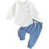 imageKuriozud Toddler Baby Boy Fall Winter Clothes Long Sleeve Crewneck Pullover Sweatshirt Jogger Pants Set 2 Piece OutfitPocket White