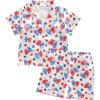 imageKuriozud Toddler Baby Girl Boy 4th of July Outfits Pajamas Set Fourth of july American Flag Button TopsShorts SleepwearButterfly White Red Blue
