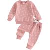 imageKuriozud Toddler Baby Girl Fall Winter Clothes Cute Print Long Sleeve Crewneck Sweatshirt and Jogger Pants Set 2 Piece OutfitDaisy Pink