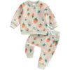 imageKuriozud Toddler Baby Girl Fall Winter Clothes Cute Print Long Sleeve Crewneck Sweatshirt and Jogger Pants Set 2 Piece OutfitStrawberry Apricot