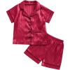 imageKuriozud Toddler Kids Little Girls Summer Satin Pajamas Satin Silky Pjs Set Short Sleeve Button Down Nightwear SleepwearRed