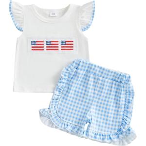 imageKuriozud 4th Of July Baby Boy Girl Outfit Toddler USA Flag Tshirt Top And Plaid Shorts 2pcs Set Fourth Of July ClothesAmerican Flag Plaidwhite