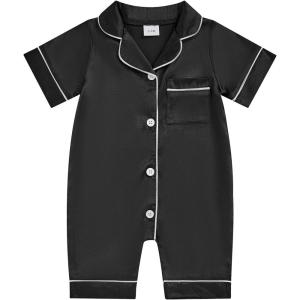 imageKuriozud Baby Girl Boy Silk Pajamas Summer Pjs Stain Onesie Romper OnePiece Jumpsuit Lapel Button Down Sleepwear 024MBlack