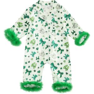 imageKuriozud Baby Girl Boy Silk Pajamas Summer Pjs Stain Onesie Romper OnePiece Jumpsuit Lapel Button Down Sleepwear 024MGreen St Patricks Day Clover