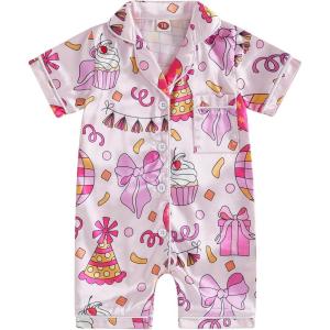 imageKuriozud Baby Girl Boy Silk Pajamas Summer Pjs Stain Onesie Romper OnePiece Jumpsuit Lapel Button Down Sleepwear 024MPink Birthday