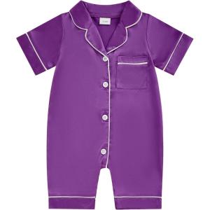 imageKuriozud Baby Girl Boy Silk Pajamas Summer Pjs Stain Onesie Romper OnePiece Jumpsuit Lapel Button Down Sleepwear 024MPurple