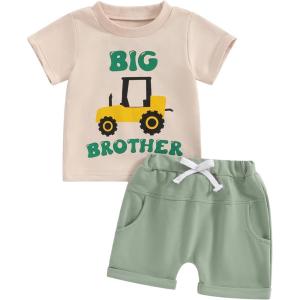 imageKuriozud Big Brother Little Brother Matching Outfits Toddler Baby Boy Romper and T Shirt Shorts Set Summer ClothesBig Brother Green 1