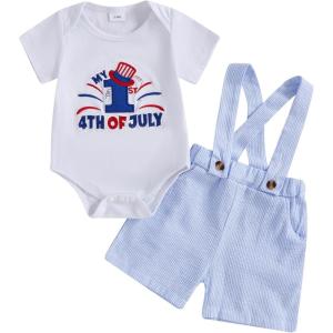 imageKuriozud My First 4th of July Outfit Baby Boy American Flag Onesie USA Bubble RomperShorts Set Fourth of July ClothesWhite Blue B