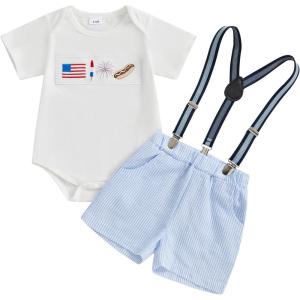 imageKuriozud My First 4th of July Outfit Baby Boy American Flag Onesie USA Bubble RomperShorts Set Fourth of July ClothesWhite Blue D