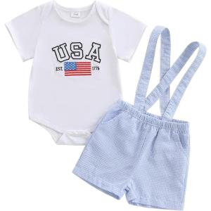 imageKuriozud My First 4th of July Outfit Baby Boy American Flag Onesie USA Bubble RomperShorts Set Fourth of July ClothesWhite Blue a