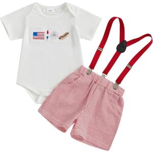 imageKuriozud My First 4th of July Outfit Baby Boy American Flag Onesie USA Bubble RomperShorts Set Fourth of July ClothesWhite Red B