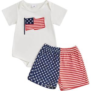 imageKuriozud My First 4th of July Outfit Baby Boy American Flag Onesie USA Bubble RomperShorts Set Fourth of July ClothesWhite Red Blue