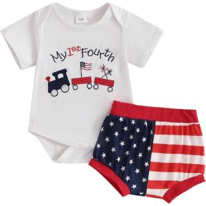 imageKuriozud My First 4th of July Outfit Baby Boy American Flag Onesie USA Bubble RomperShorts Set Fourth of July ClothesWhite Red Blue B