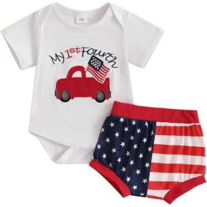 imageKuriozud My First 4th of July Outfit Baby Boy American Flag Onesie USA Bubble RomperShorts Set Fourth of July ClothesWhite Red Blue a