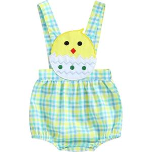 imageKuriozud Newborn Baby Easter Outfit Baby Boy Girl Eggs Overall Romper Jumpsuit Cute Spring Chicken Baby ClothesChicken Yellow Baby Boy