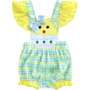 imageKuriozud Newborn Baby Easter Outfit Baby Boy Girl Eggs Overall Romper Jumpsuit Cute Spring Chicken Baby ClothesChicken Yellow Baby Girl
