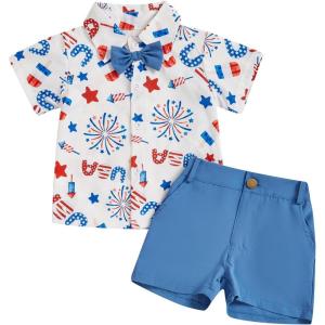 imageKuriozud Toddler Baby Boy 4th JulyHalloweenChristmas Outfits Button Down Shirt Short Pants Set Festivel Clothes4th of July Bluea