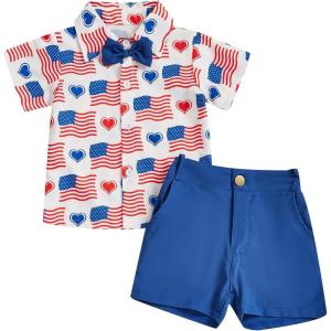 imageKuriozud Toddler Baby Boy 4th JulyHalloweenChristmas Outfits Button Down Shirt Short Pants Set Festivel Clothes4th of July Redd