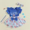 imageKuriozud 4th of July Baby Girl Dress Outfits USA Romper BodysuitTutu Skirt Set Newborn Girl First Fourth of July ClothesBlue
