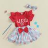 imageKuriozud 4th of July Baby Girl Dress Outfits USA Romper BodysuitTutu Skirt Set Newborn Girl First Fourth of July ClothesRed Blue
