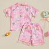 imageKuriozud 4th of July Baby Girl Pajamas Silk Stain Pjs Summer Shirt TopsShorts 2Piece Set Toddler Kids Little Girl SleepwearPink Bunny Eggs Bow